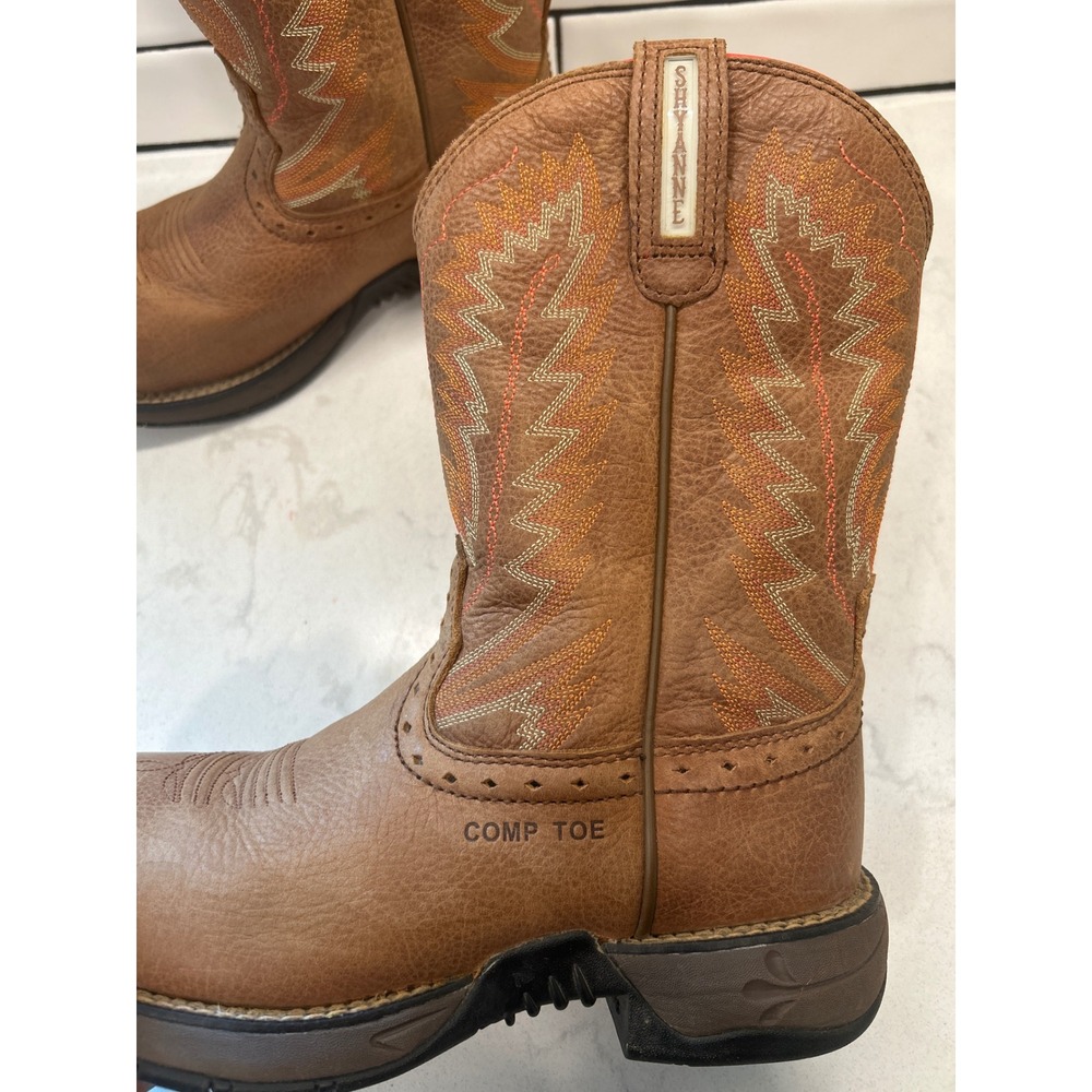 Shyanne Women's Comp Toe Western Rodeo Cowgirl Work Boots Brown Leather Size 8B - Picture 2 of 11